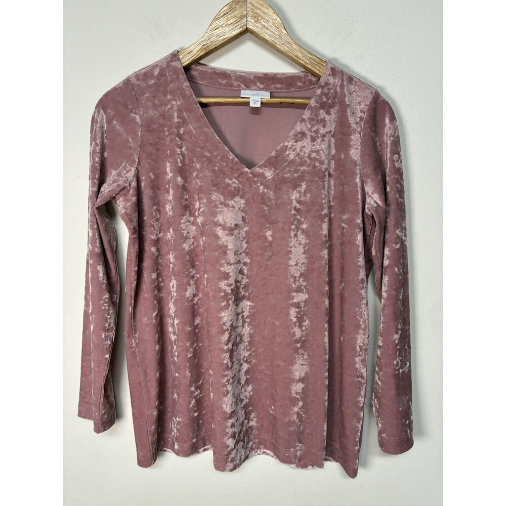 J.Jill Velvet Blouse Top Womens XSP Pink Long Sleeve Pullover V-Neck Casual